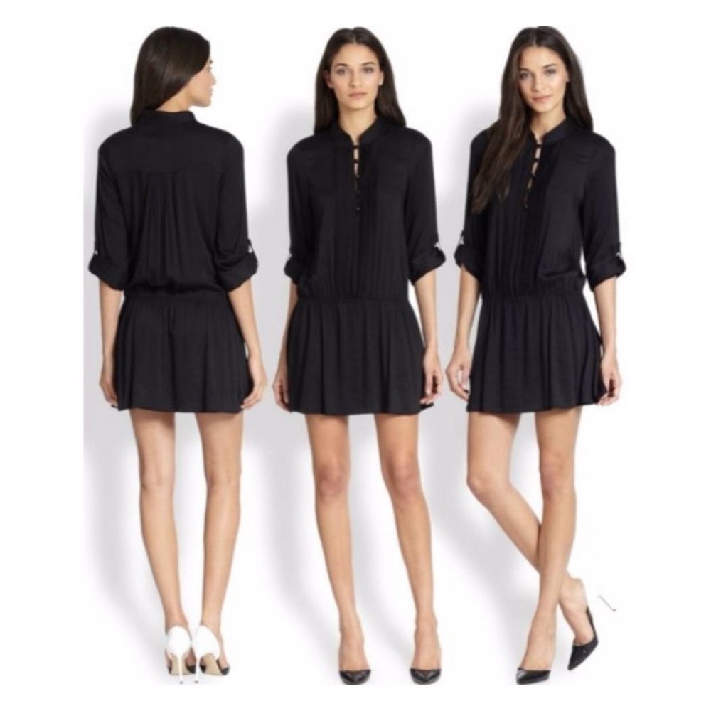 Alice + Olivia Black Pleated Button Down Mini Dress